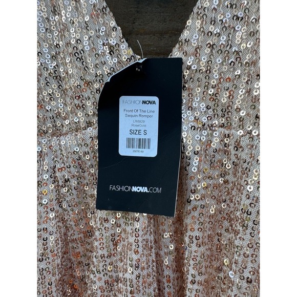 Fashion Nova Front Of The Line Sequin Romper Size Small Rose Gold Color - Picture 10 of 15